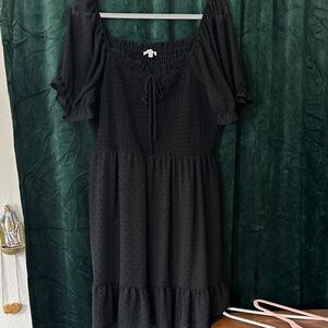 Black Swiss Dot Smocked Sundress